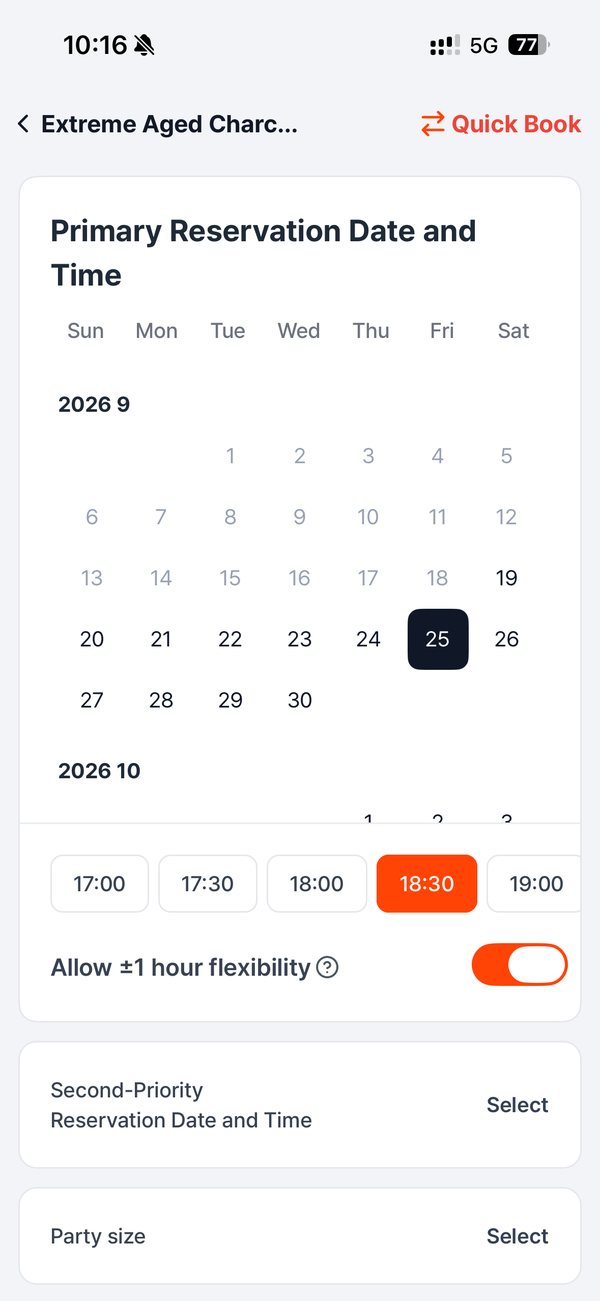 mimitable booking screen for choosing a date, time and flexibility window